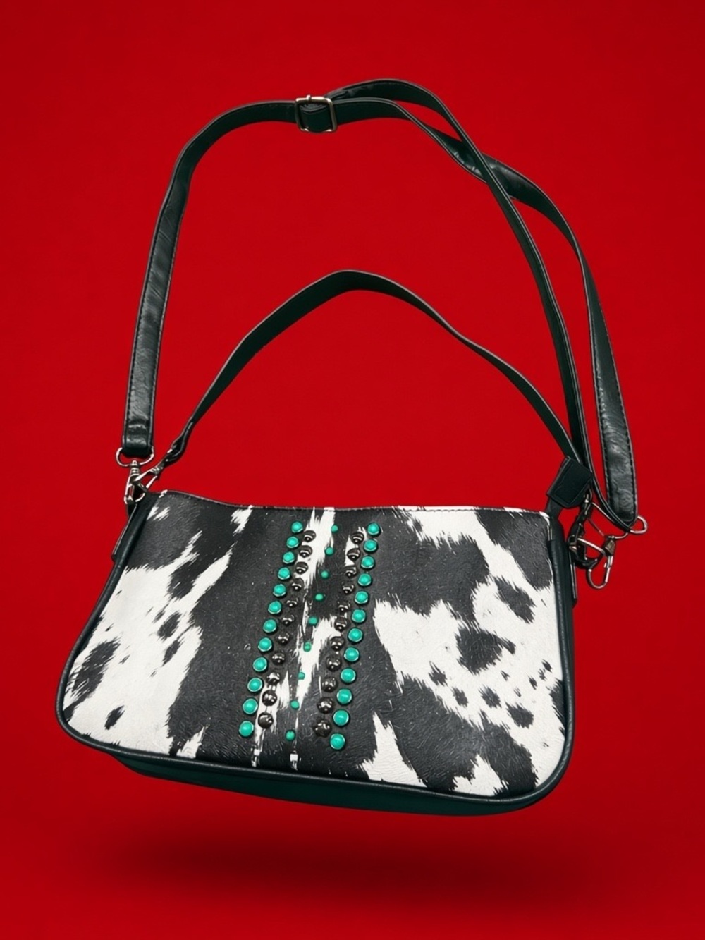 SAM & HADLEY, Cow Print Embellished Crossbody Bag NEW